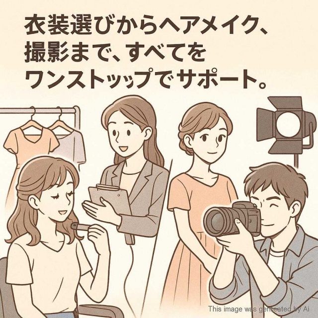 衣装選びからヘアメイク、撮影まで、すべてをワンストップでサポート。