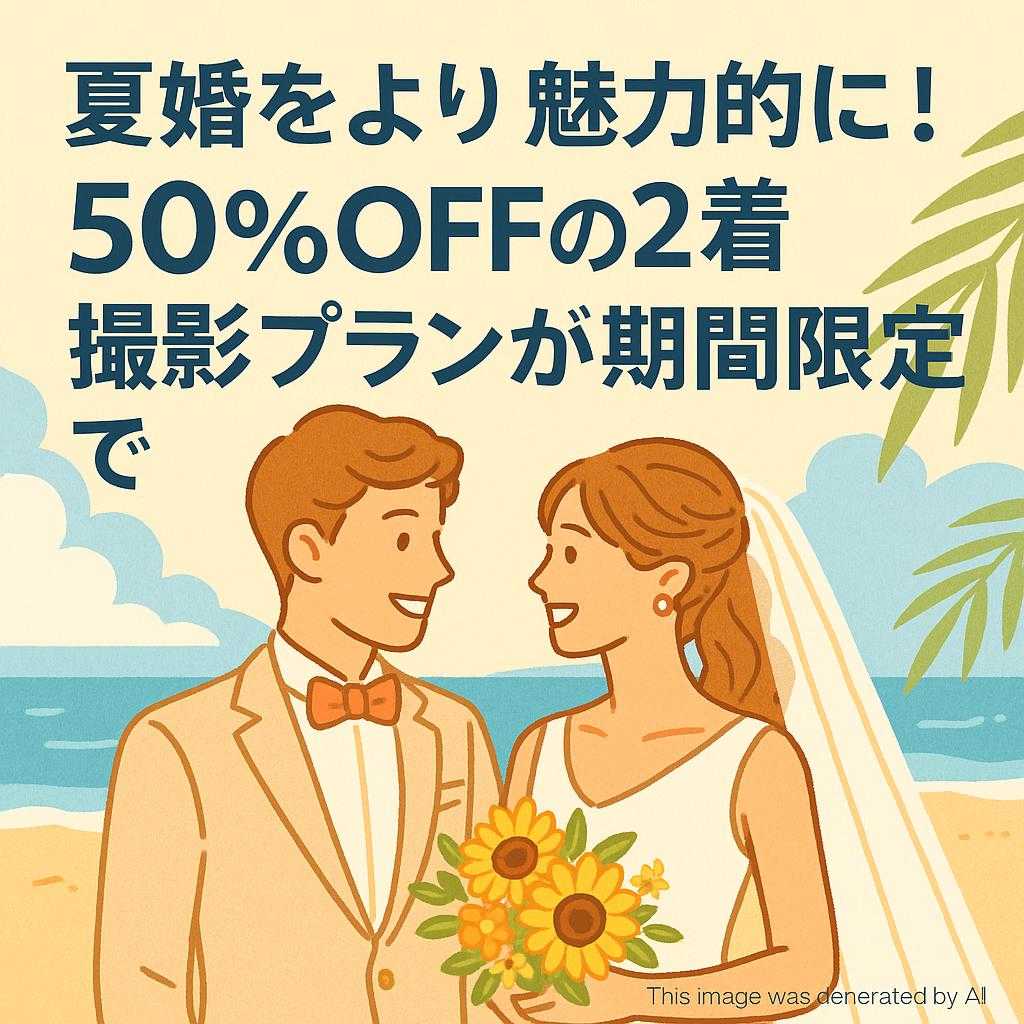 夏婚をより魅力的に！50％offの2着撮影プランが期間限定で