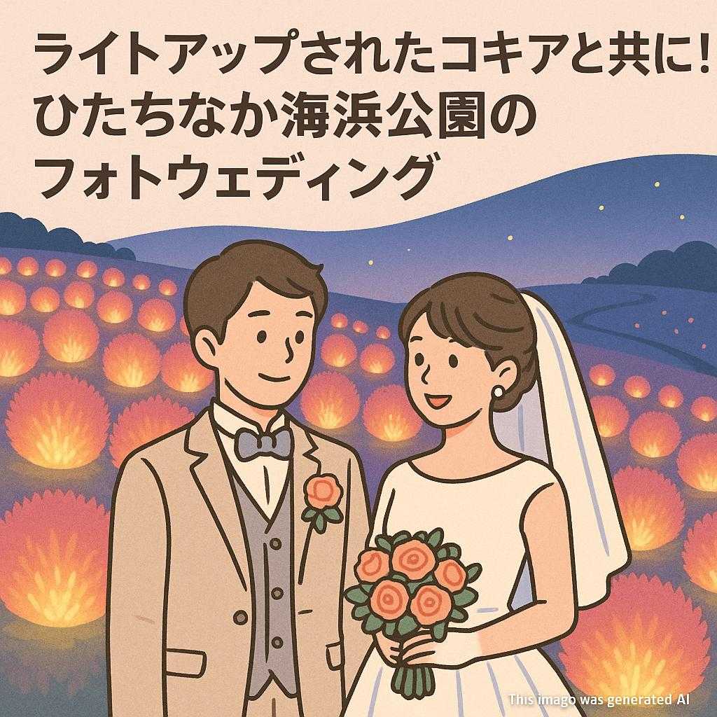 ライトアップされたコキアと共に！ひたちなか海浜公園のフォトウェディング