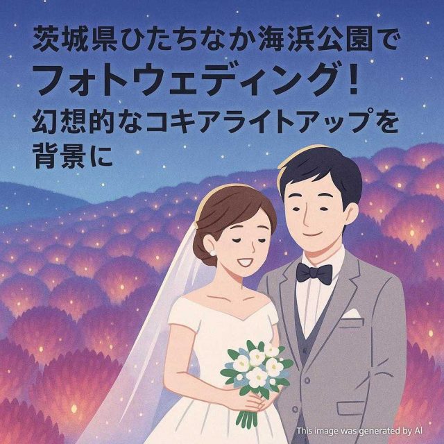 茨城県ひたちなか海浜公園でフォトウェディング！幻想的なコキアライトアップを背景に