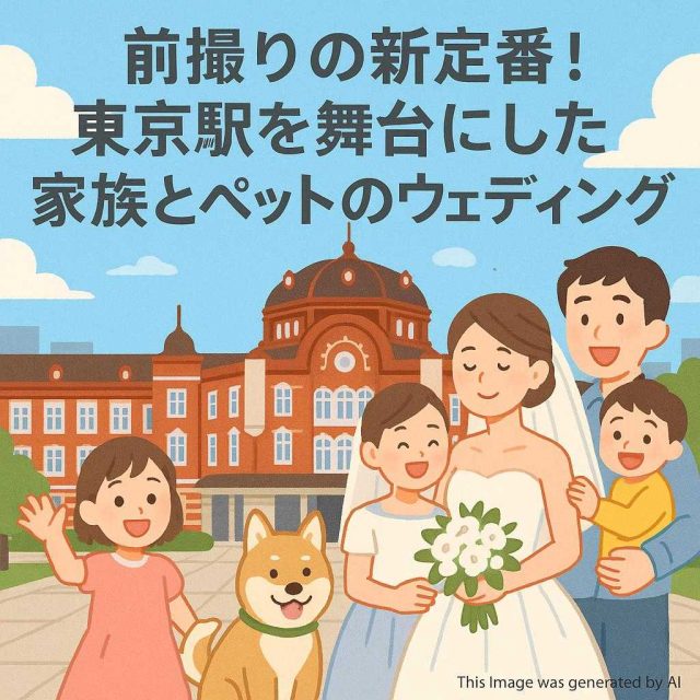 前撮りの新定番！東京駅を舞台にした家族とペットのウェディング