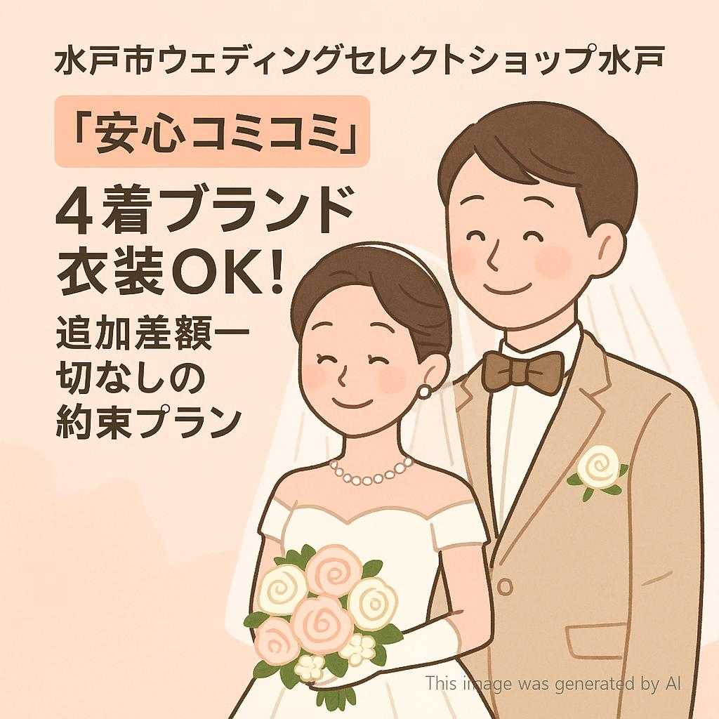 水戸市ウェディングセレクトショップ水戸 【安心コミコミ】4着ブランド衣装OK！ 追加差額一切なしの約束プラン