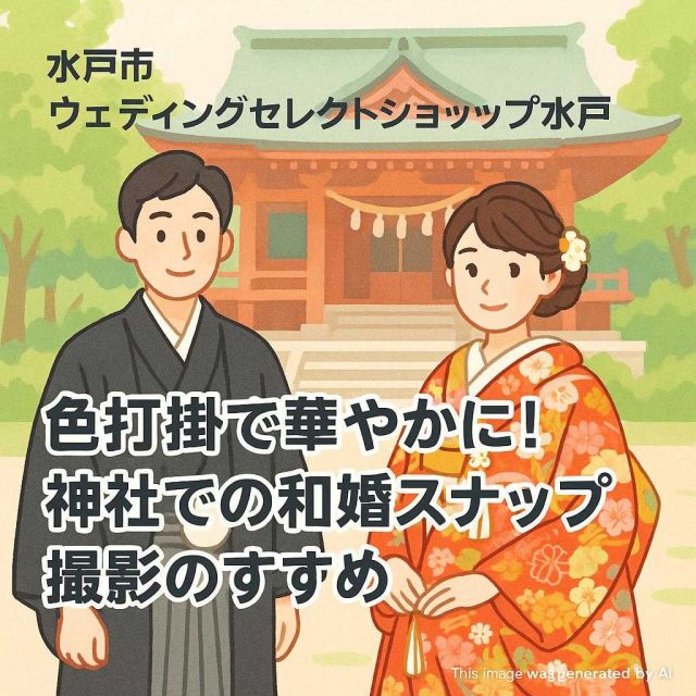水戸市ウェディングセレクトショップ水戸 色打掛で華やかに！神社での和婚スナップ撮影のすすめ
