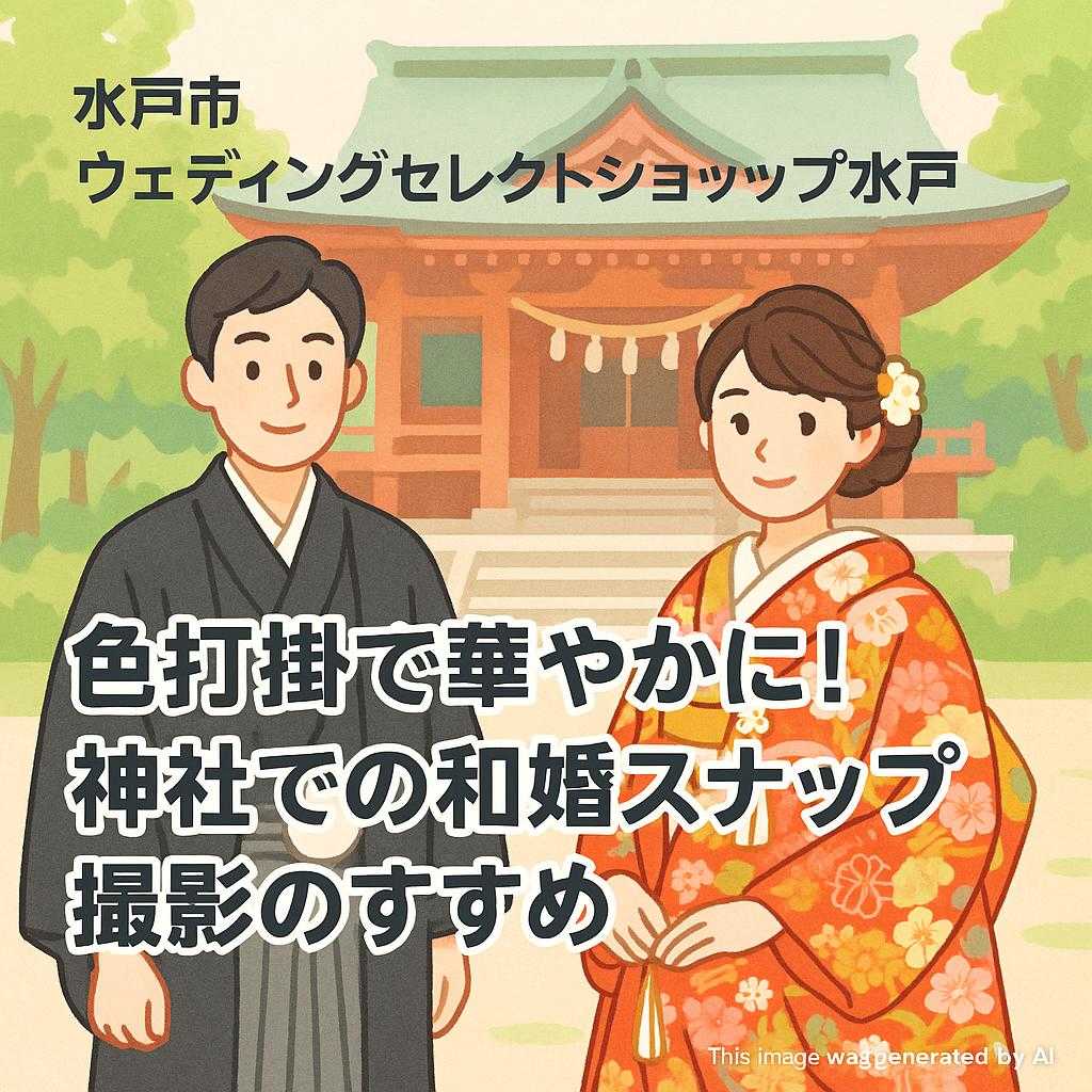 水戸市ウェディングセレクトショップ水戸 色打掛で華やかに!神社での和婚スナップ撮影のすすめ