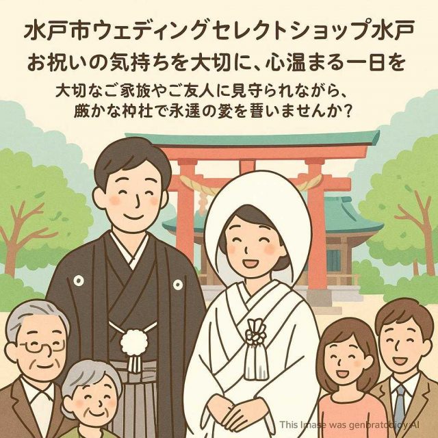 水戸市ウェディングセレクトショップ水戸 お祝いの気持ちを大切に、心温まる一日を 大切なご家族やご友人に見守られながら、厳かな神社で永遠の愛を誓いませんか？