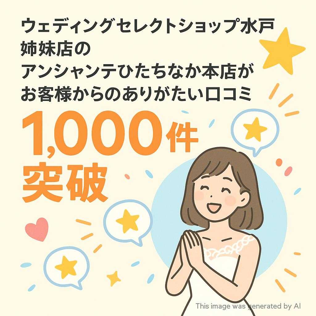 ウェディングセレクトショップ水戸 姉妹店のアンシャンテひたちなか本店がお客様からのありがたい口コミ1,000件突破