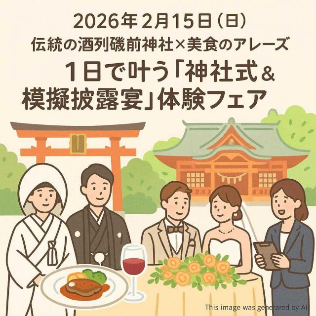 2026年2月15日（日）伝統の酒列磯前神社×美食のアレーズ｜1日で叶う「神社式＆模擬披露宴」体験フェア