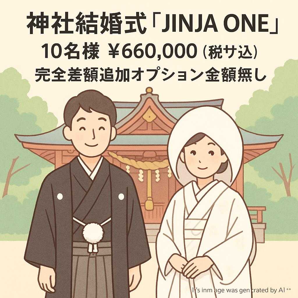 神社結婚式『JINJA ONE』10名様　￥660,000（税サ込）完全差額追加オプション金額無し