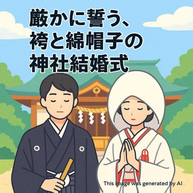 厳かに誓う、袴と綿帽子の神社結婚式