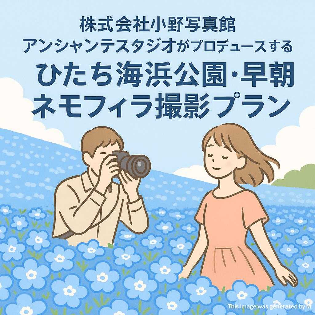 株式会社小野写真館 アンシャンテスタジオがプロデュースする 【ひたち海浜公園・早朝ネモフィラ撮影プラン】