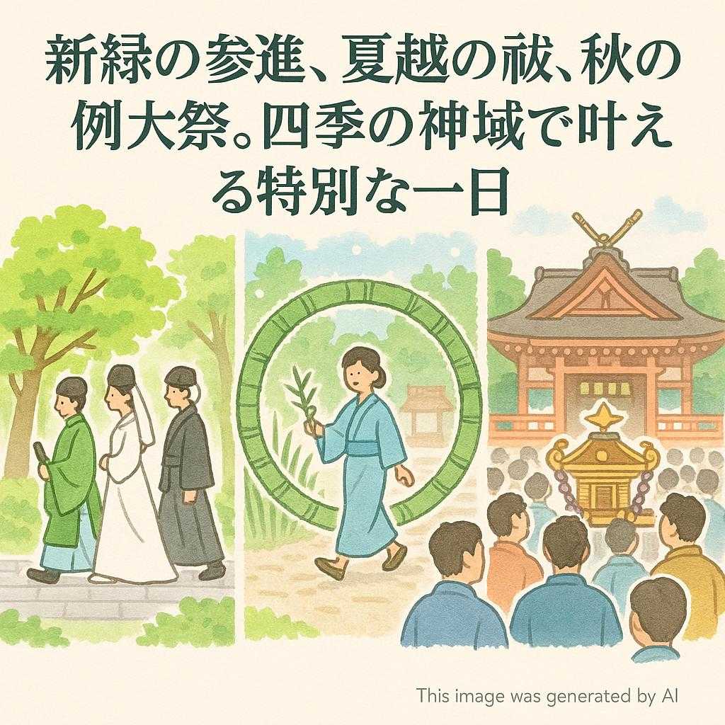 「新緑の参進、夏越の祓、秋の例大祭。四季の神域で叶える特別な一日」