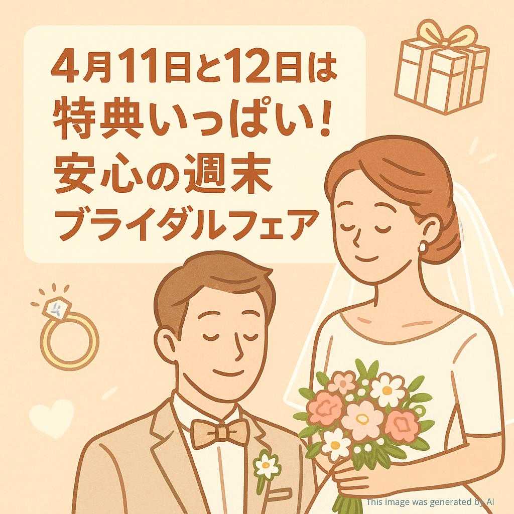 4月11日と12日は特典いっぱい!安心の週末ブライダルフェア