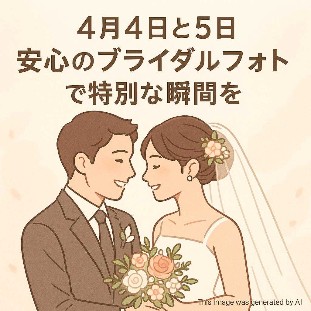 4月4日と5日、安心のブライダルフォトで特別な瞬間を