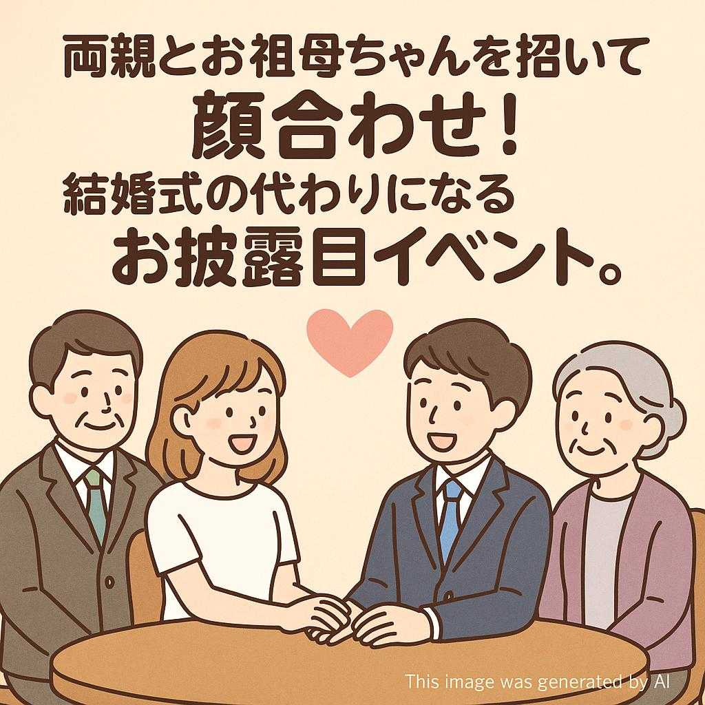 両親とお祖母ちゃんを招いて顔合わせ!結婚式の代わりになるお披露目イベント