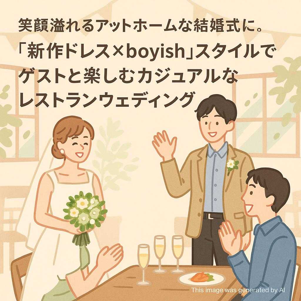 笑顔溢れるアットホームな結婚式に。『新作ドレス×boyish』スタイルでゲストと楽しむカジュアルなレストランウェディング