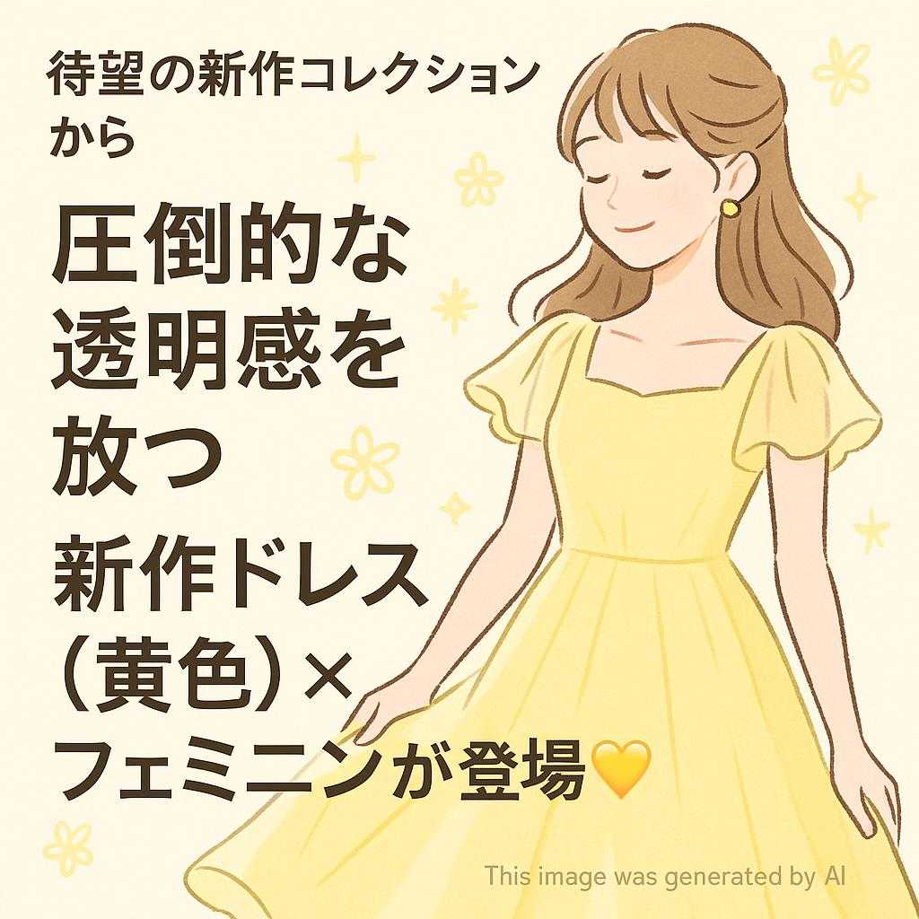 待望の新作コレクションから、 圧倒的な透明感を放つ【新作ドレス(黄色)×フェミニン】が登場💛