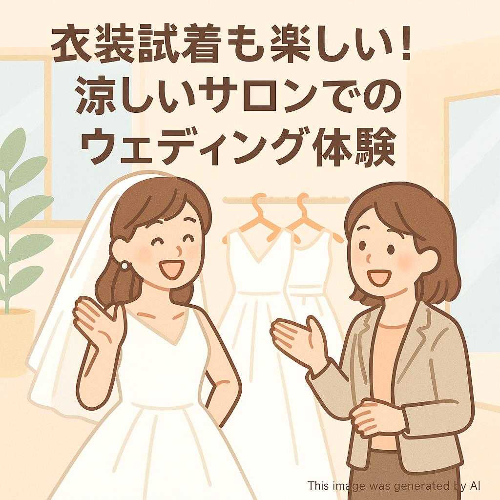 衣装試着も楽しい!涼しいサロンでのウェディング体験