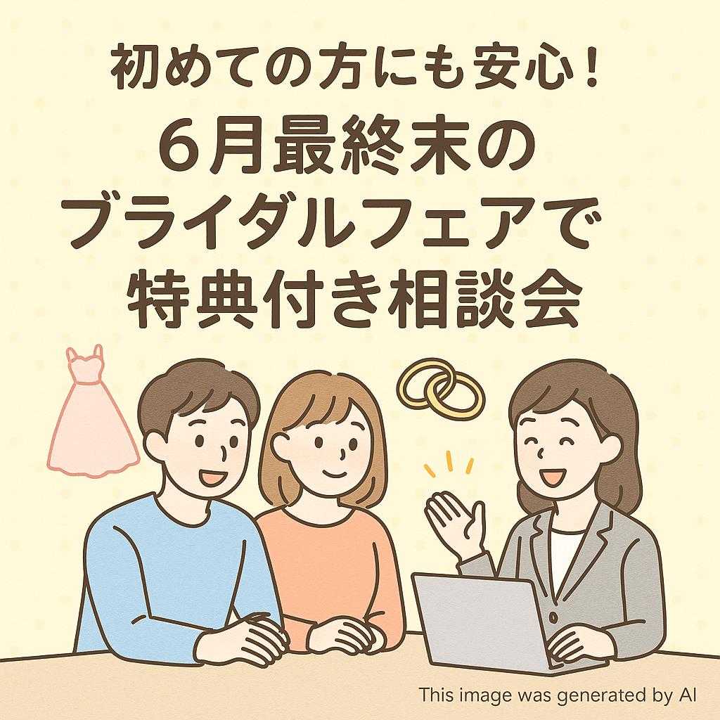 初めての方にも安心!6月最終末のブライダルフェアで特典付き相談会