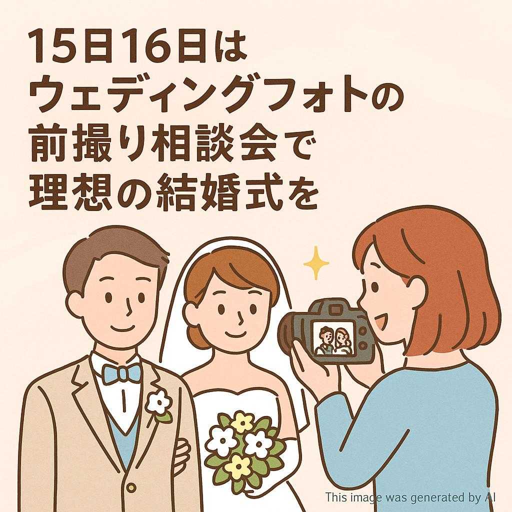 15日16日はウェディングフォトの前撮り相談会で理想の結婚式を