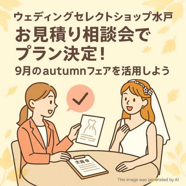 ウェディングセレクトショップ水戸 お見積り相談会でプラン決定！9月のautumnフェアを活用しよう