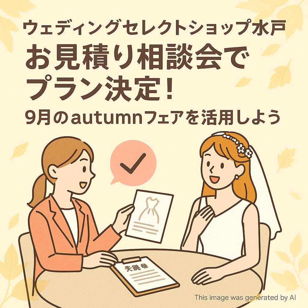 ウェディングセレクトショップ水戸 お見積り相談会でプラン決定!9月のautumnフェアを活用しよう